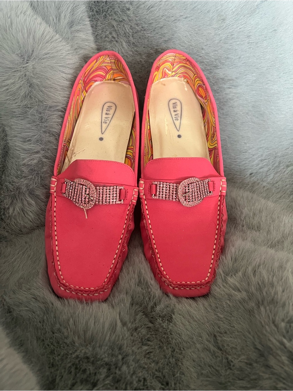 Women’s Pink Embellished Slip-On  Leather Suede Loafers